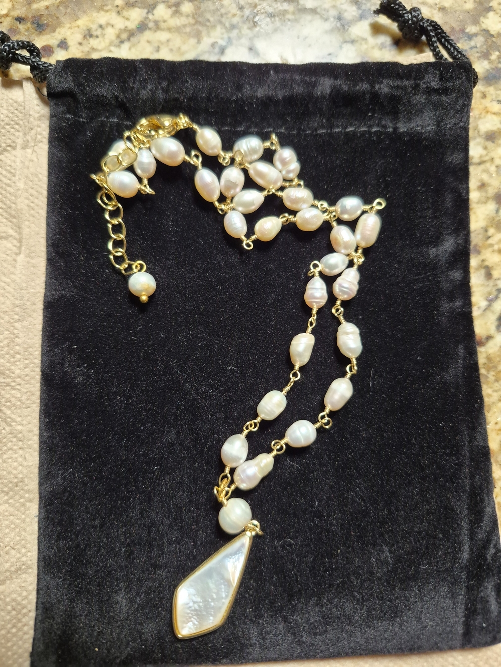 Gold & Pearl Drop Necklace with Mother of Pearl Pendant